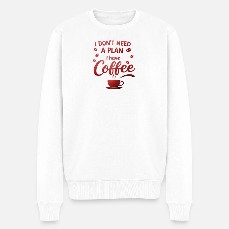 Kein Plan Ohne Kaffee - Männer Premium Bio Pullover - Weiß