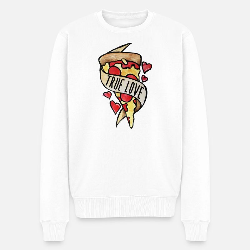 Pizza Slice Wahre Liebe - Männer Premium Bio Pullover - Weiß
