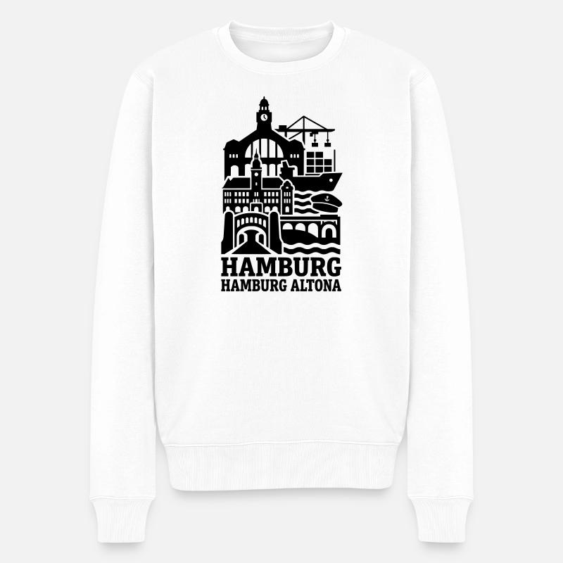 Hamburg Altona Silhouette - Männer Premium Bio Pullover - Weiß