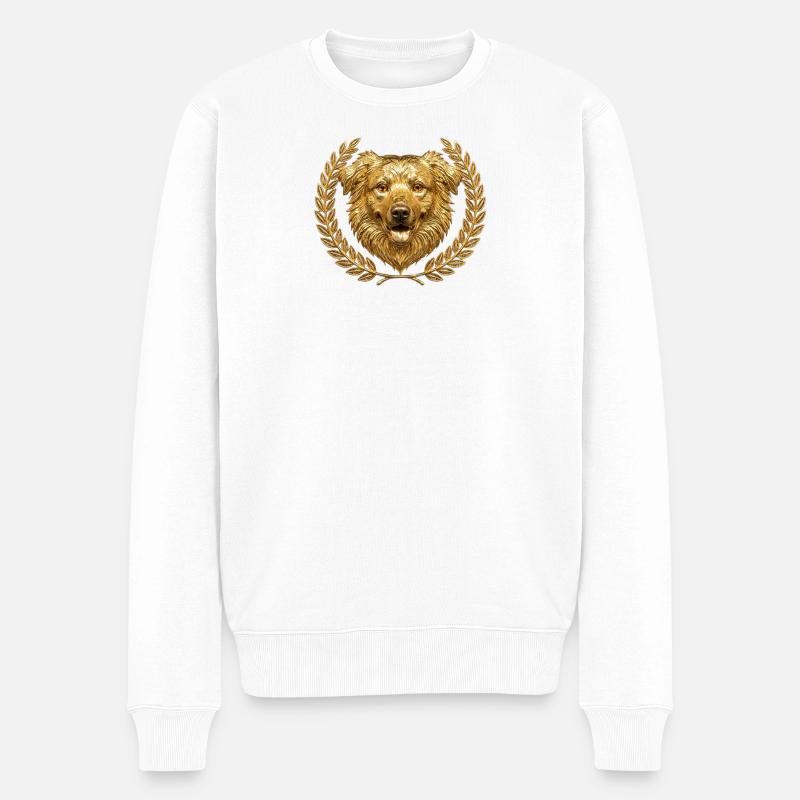 Urbaner Goldener Schildhund - Männer Premium Bio Pullover - Weiß