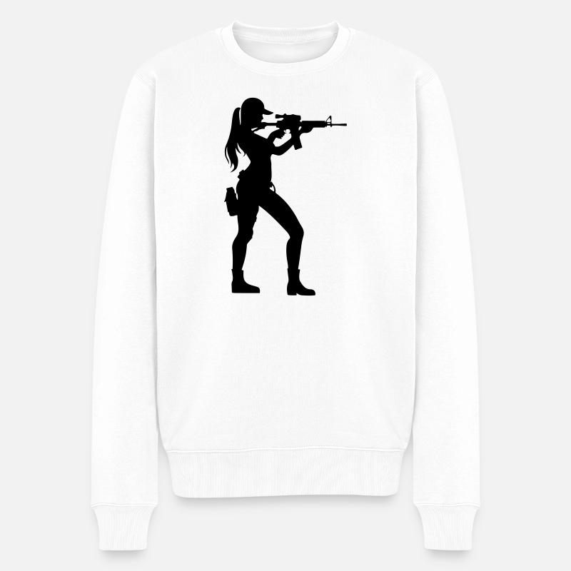 Soldat Frau - Männer Premium Bio Pullover - Weiß