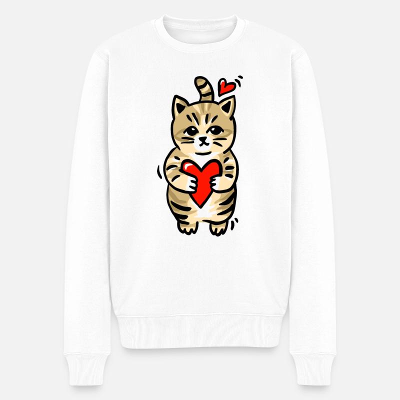 Süße Katze Herz - Männer Premium Bio Pullover - Weiß