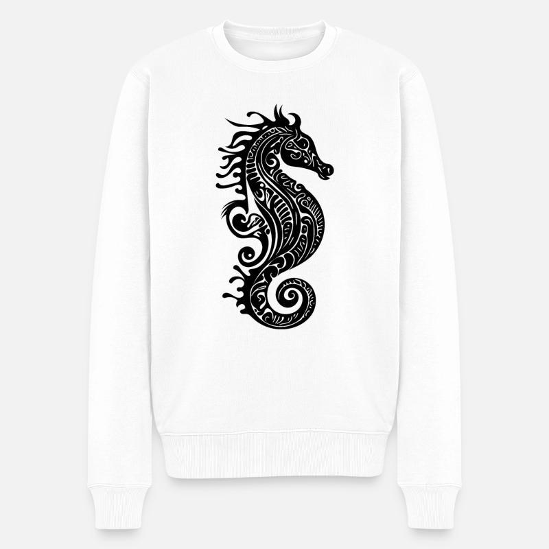 Niedliches Vintage Seepferdchen - Cooles Seepferd - Männer Premium Bio Pullover - Weiß