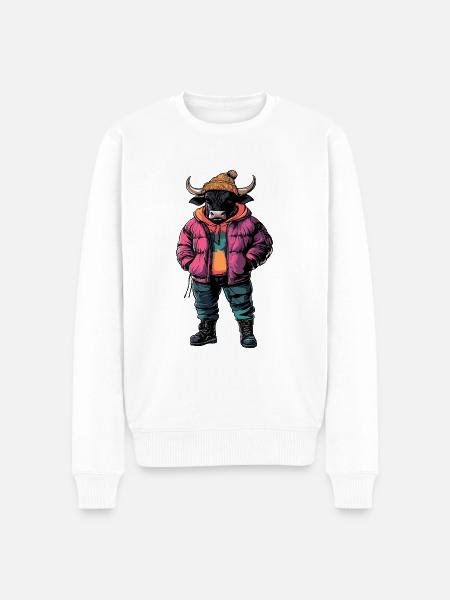Stier Lustig Winter - Männer Premium Bio Pullover - Weiß
