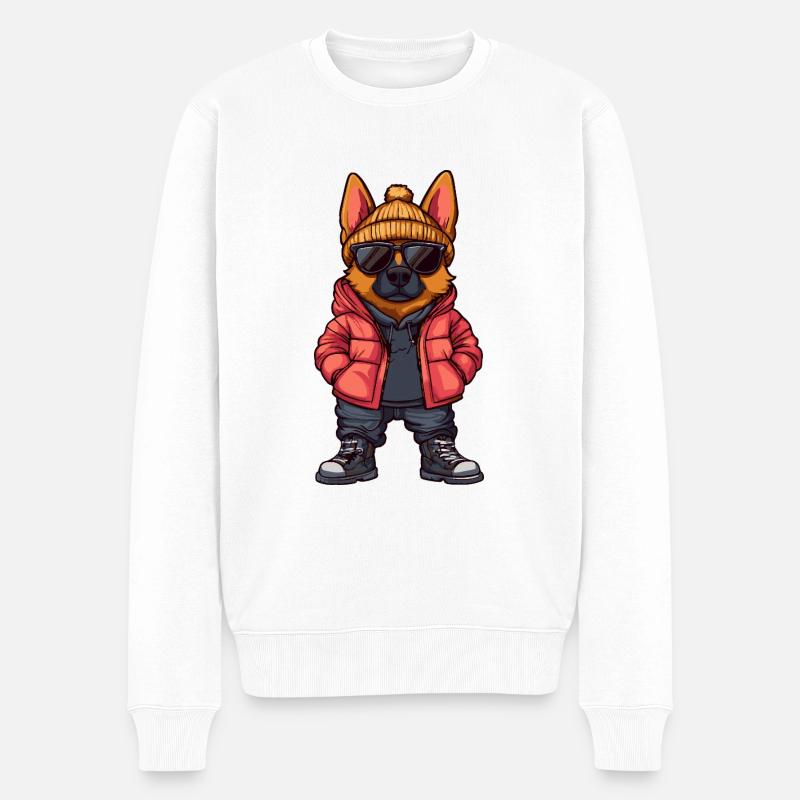 Schäferhund Cool Comic - Männer Premium Bio Pullover - Weiß