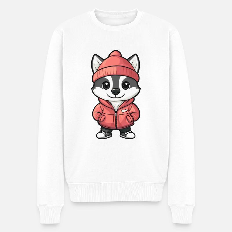 Chien Husky Hiver - Pull Premium bio Homme - blanc
