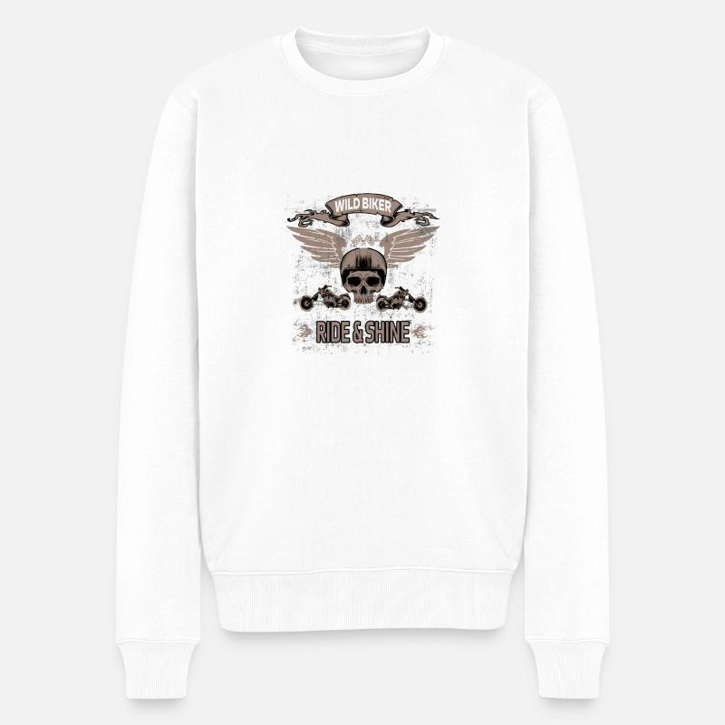 WILD RIDE BIKER & SHINE! - Pull Premium bio Homme - blanc