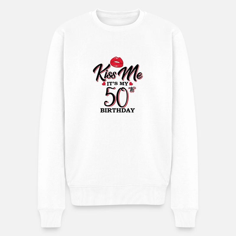 Küss mich, es ist mein 50. Geburtstag - Männer Premium Bio Pullover - Weiß