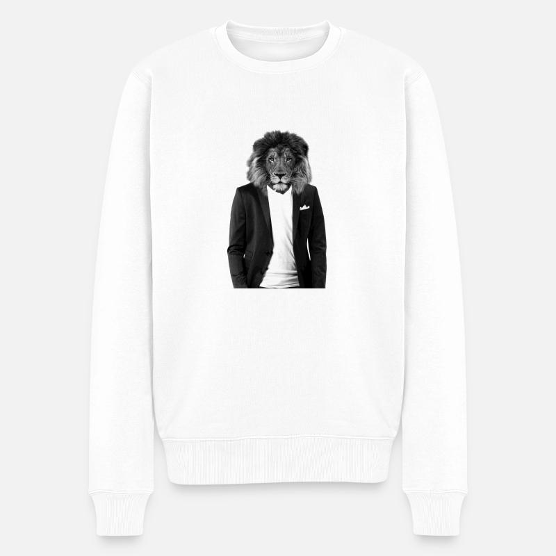 Löwe im Anzug Hipster - Männer Premium Bio Pullover - Weiß