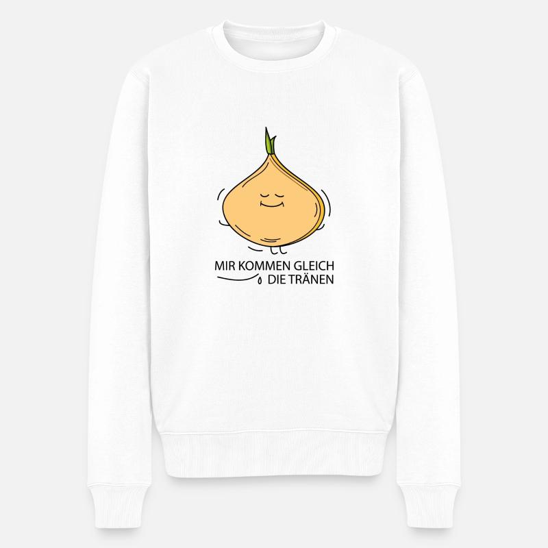 Lustige Zwiebel - Männer Premium Bio Pullover - Weiß