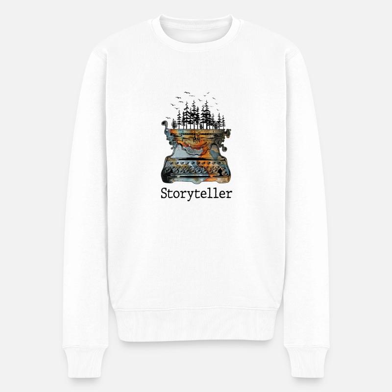 Storyteller Writer Writing Tree Forest Birds - Männer Premium Bio Pullover - Weiß