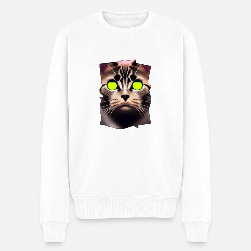 Katzengesicht - Männer Premium Bio Pullover - Weiß