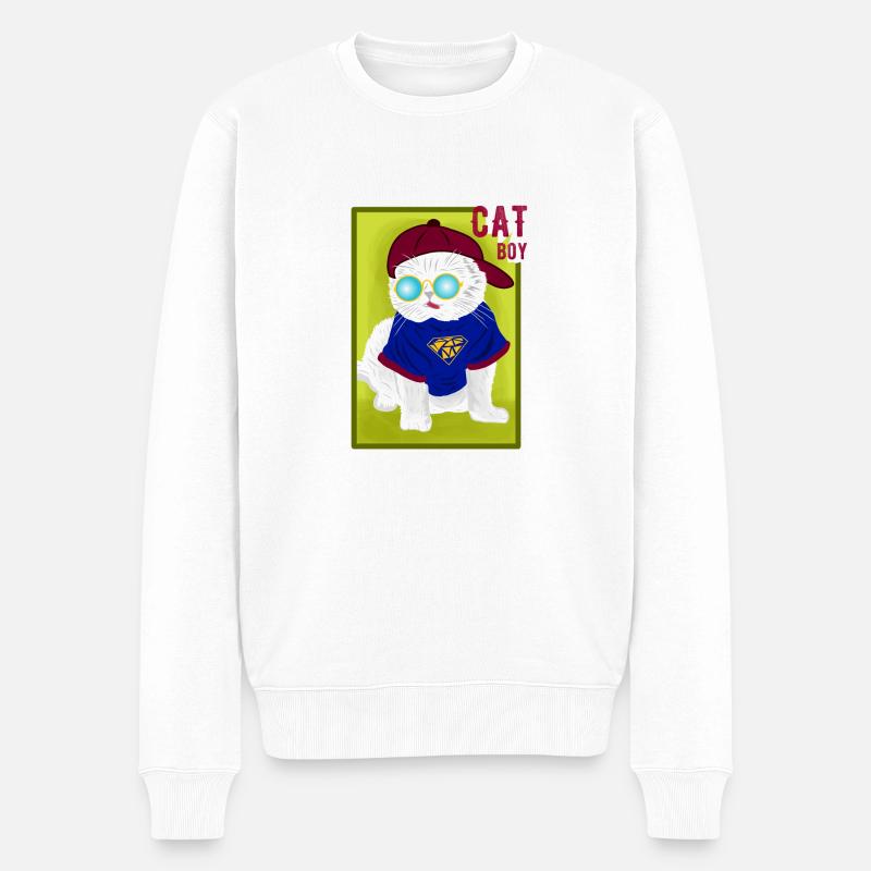 Katze - Männer Premium Bio Pullover - Weiß