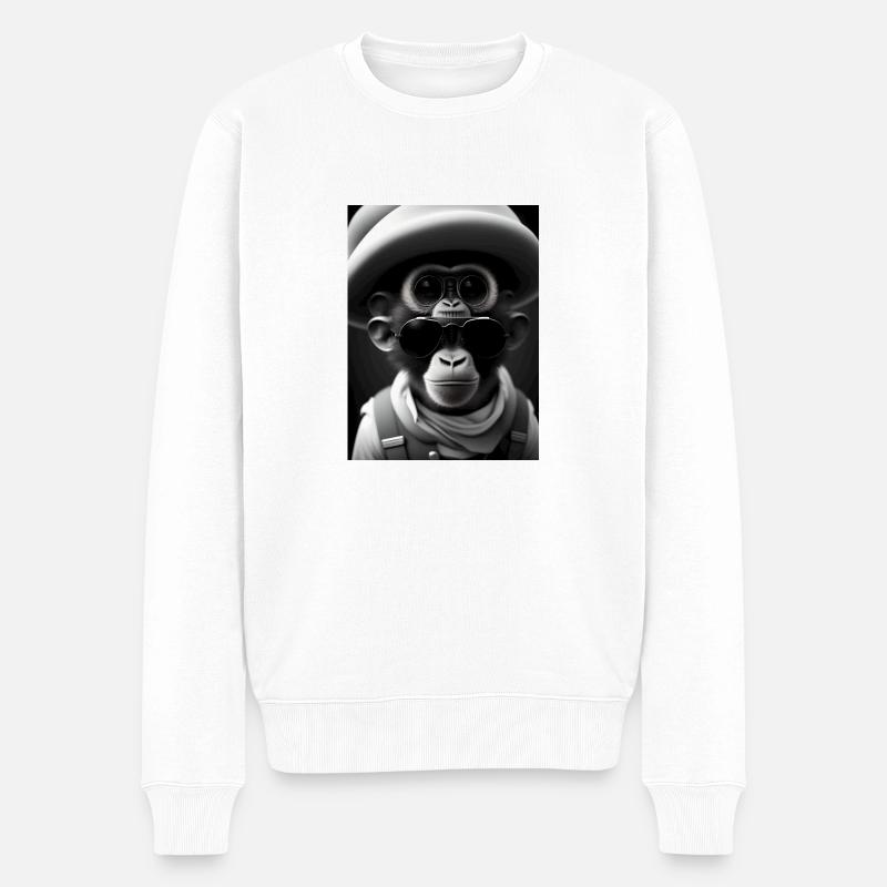 Cool Monkey - Männer Premium Bio Pullover - Weiß