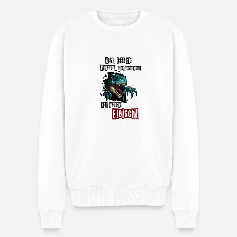 Ich brauche Fleisch - Männer Premium Bio Pullover - Weiß