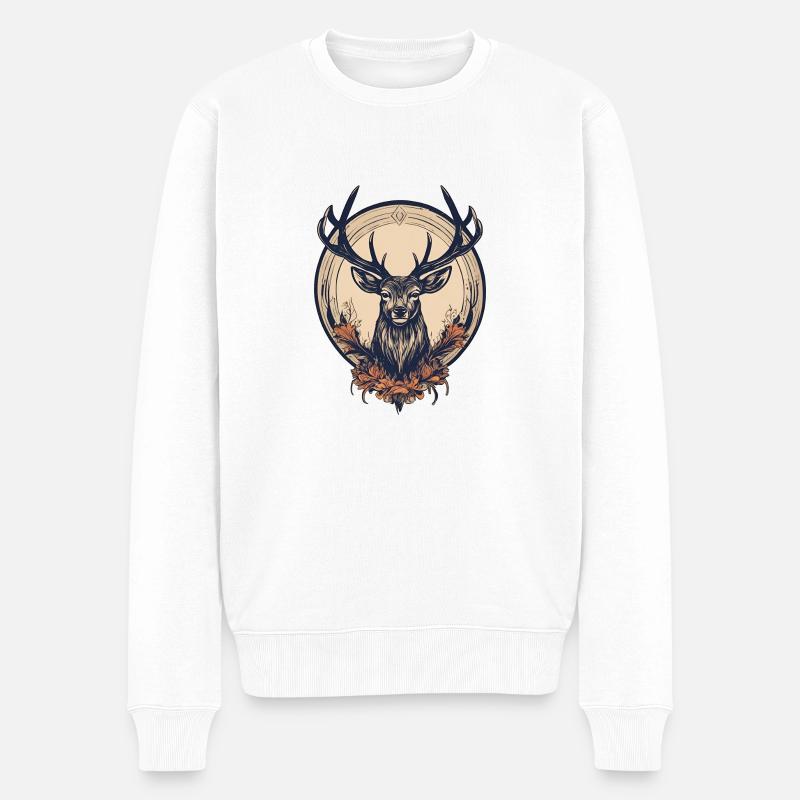 Hirsch / Bock / Tier / Wild / Wald / Wildnis - Männer Premium Bio Pullover - Weiß
