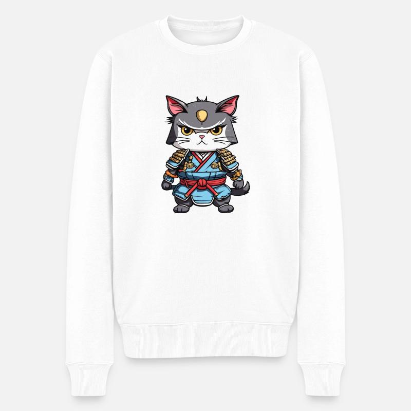 Chat samouraï #14 - Pull Premium bio Homme - blanc