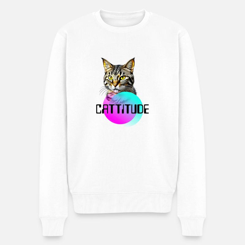 Chat avec cattitude, chat mignon avec qui tu ne plaisantes pas - Pull Premium bio Homme - blanc