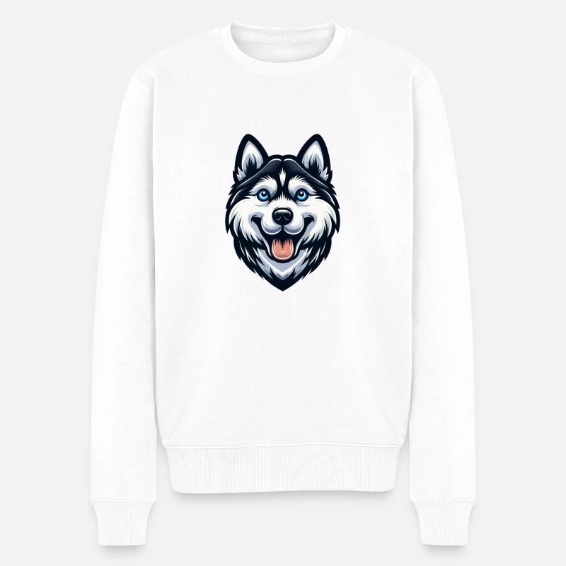 Cartoon Husky Kopf - Männer Premium Bio Pullover - Weiß