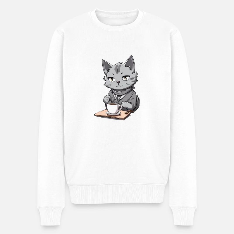 chat café - Pull Premium bio Homme - blanc