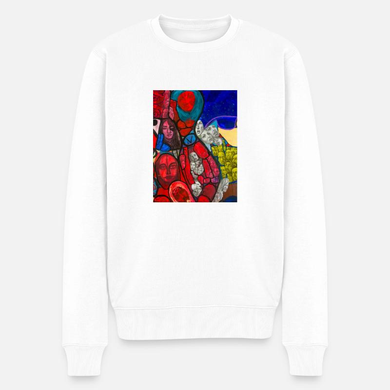 Kunstvolles Design - Männer Premium Bio Pullover - Weiß