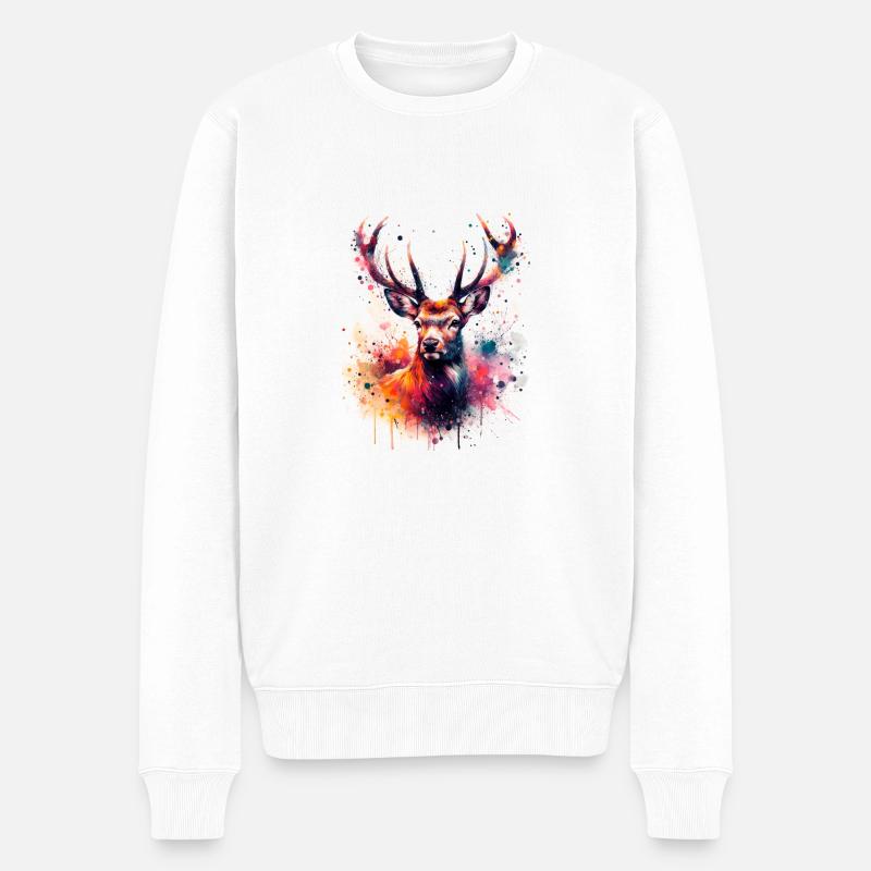 Hirsch in Aquarell - Männer Premium Bio Pullover - Weiß