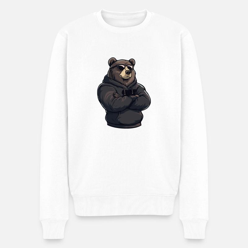 Bär Comic Braunbär - Männer Premium Bio Pullover - Weiß