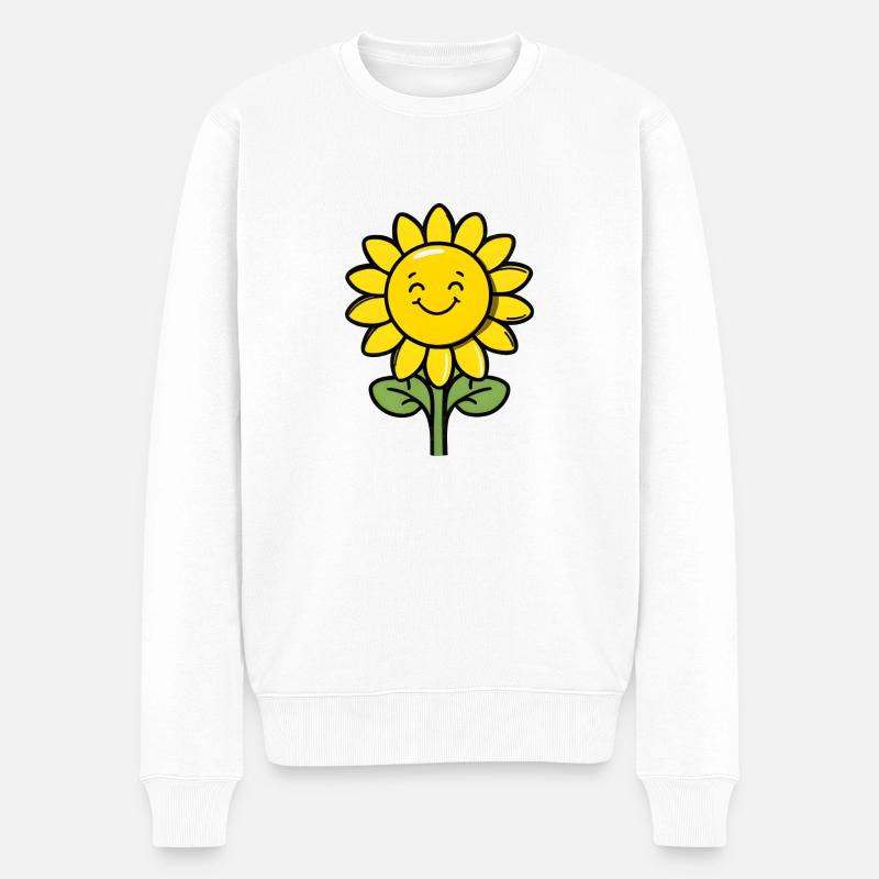 Süße Sonnenblume Blumen Sommer Comic Style - Männer Premium Bio Pullover - Weiß