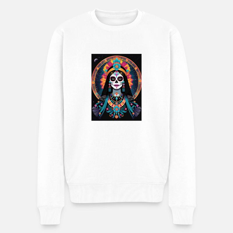 LA CATRINA DELUXE - Männer Premium Bio Pullover - Weiß
