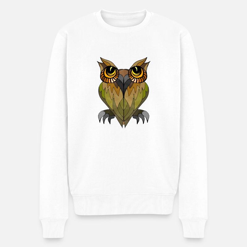 Eule Vogel - Männer Premium Bio Pullover - Weiß