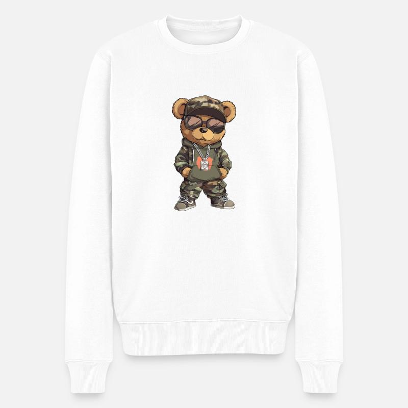 Cool Hip Hop Teddy Bär Rap Rapper Camo - Männer Premium Bio Pullover - Weiß