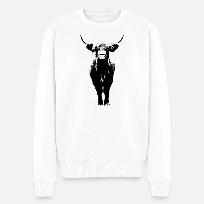 schottisches Hochlandrind Kuh Rind - Männer Premium Bio Pullover - Weiß