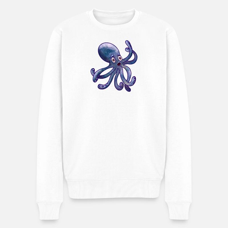 Lustiger Oktopus - Männer Premium Bio Pullover - Weiß