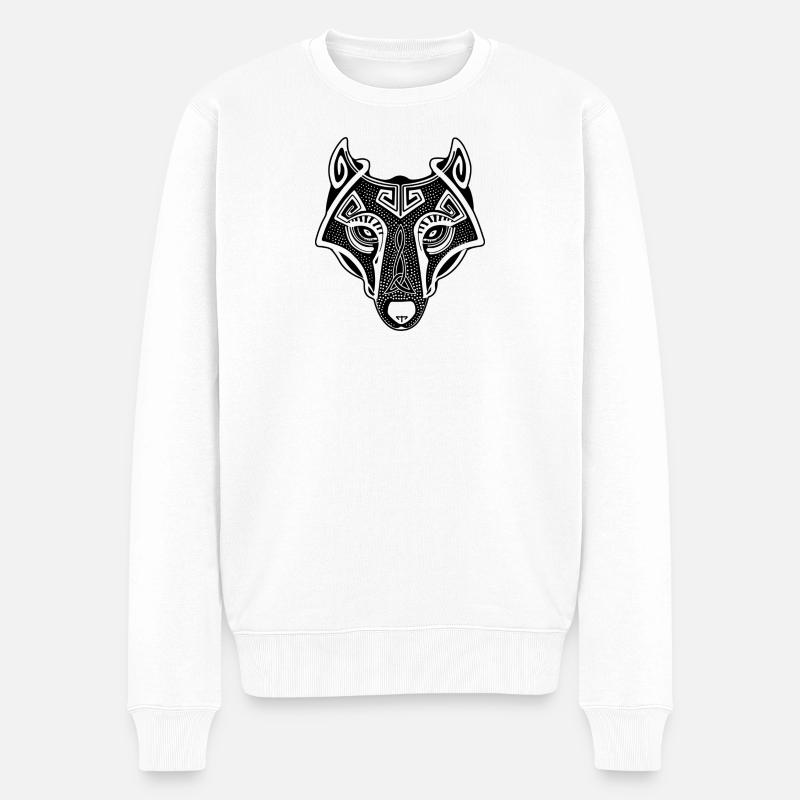 Wolf Wikinger Fenrir - Männer Premium Bio Pullover - Weiß