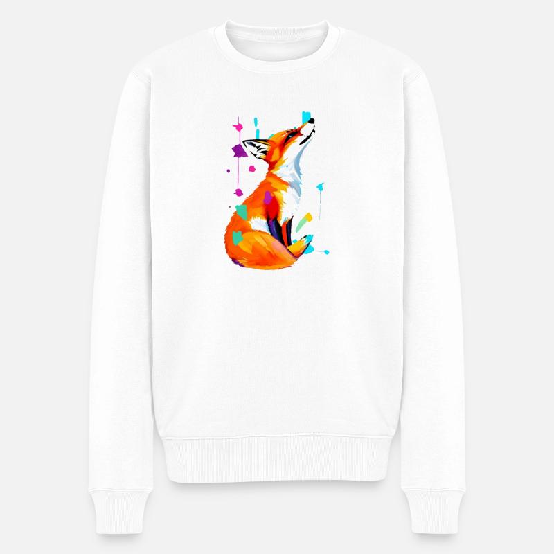 Farbexplosion Fuchs - Männer Premium Bio Pullover - Weiß