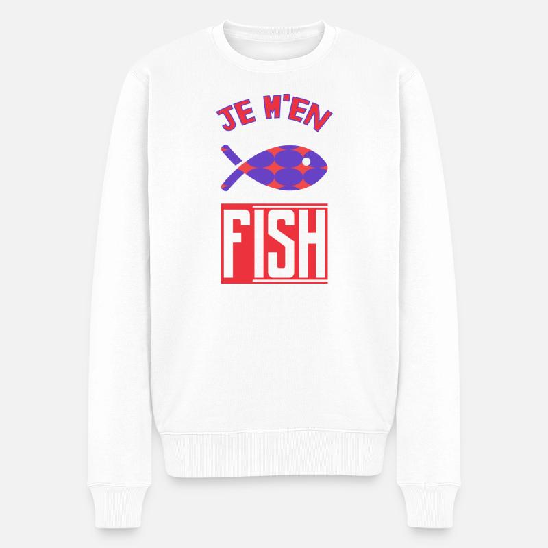 JE M'EN FISH. POISSON - Pull Premium bio Homme - blanc