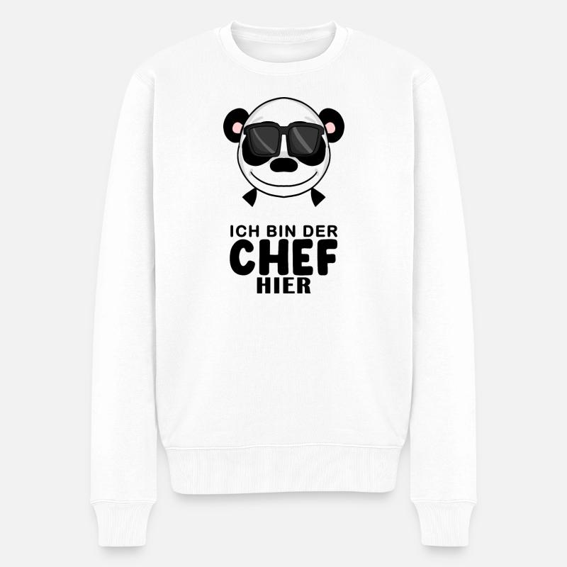 Chef Spruch Anführer Panda Motiv - Männer Premium Bio Pullover - Weiß