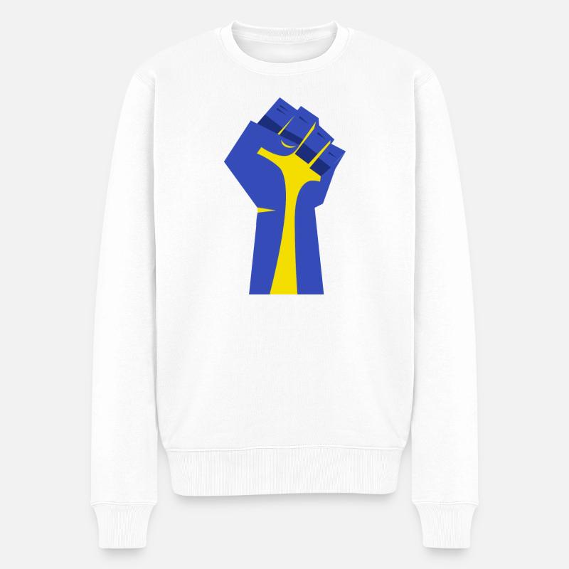 Die erhobene Faust (blau, gelb) - Männer Premium Bio Pullover - Weiß
