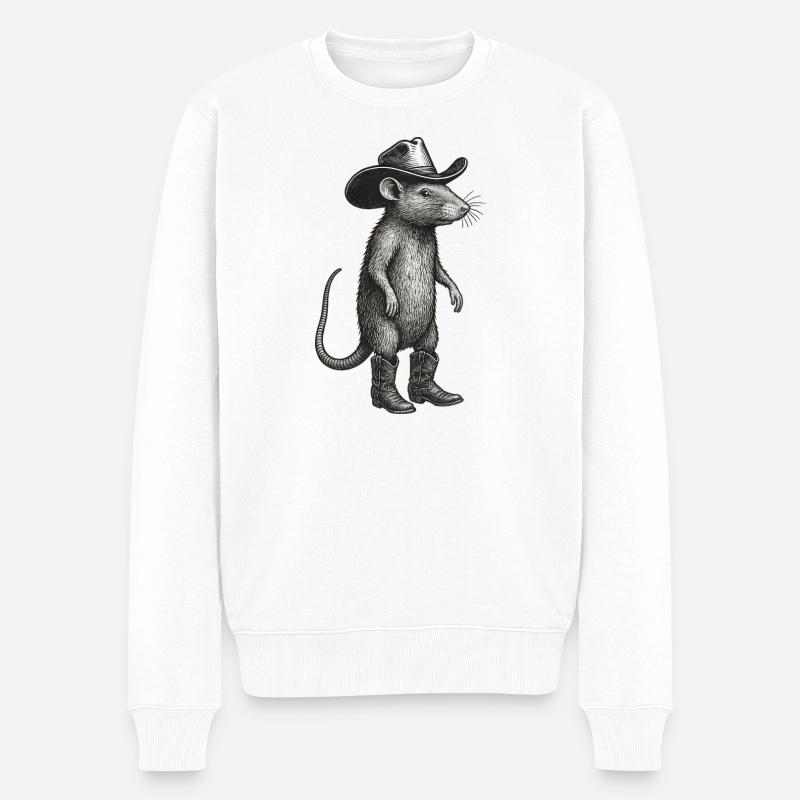 Witzige Maus Cowboy Western Leben Rodeo Kult  - Männer Premium Bio Pullover - Weiß