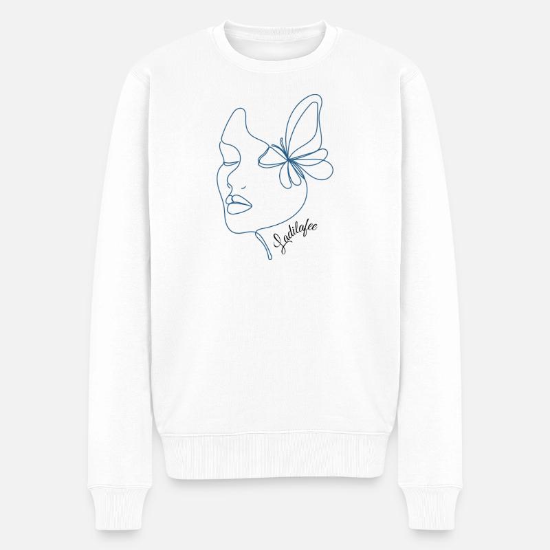 Minimalistisches Schmetterlingsfrauengesichtsdesign - Männer Premium Bio Pullover - Weiß