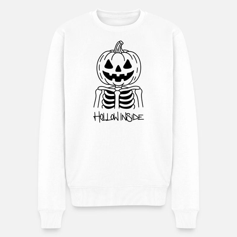 Hollow Inside Kürbis Skelett Halloween Shirt - Männer Premium Bio Pullover - Weiß
