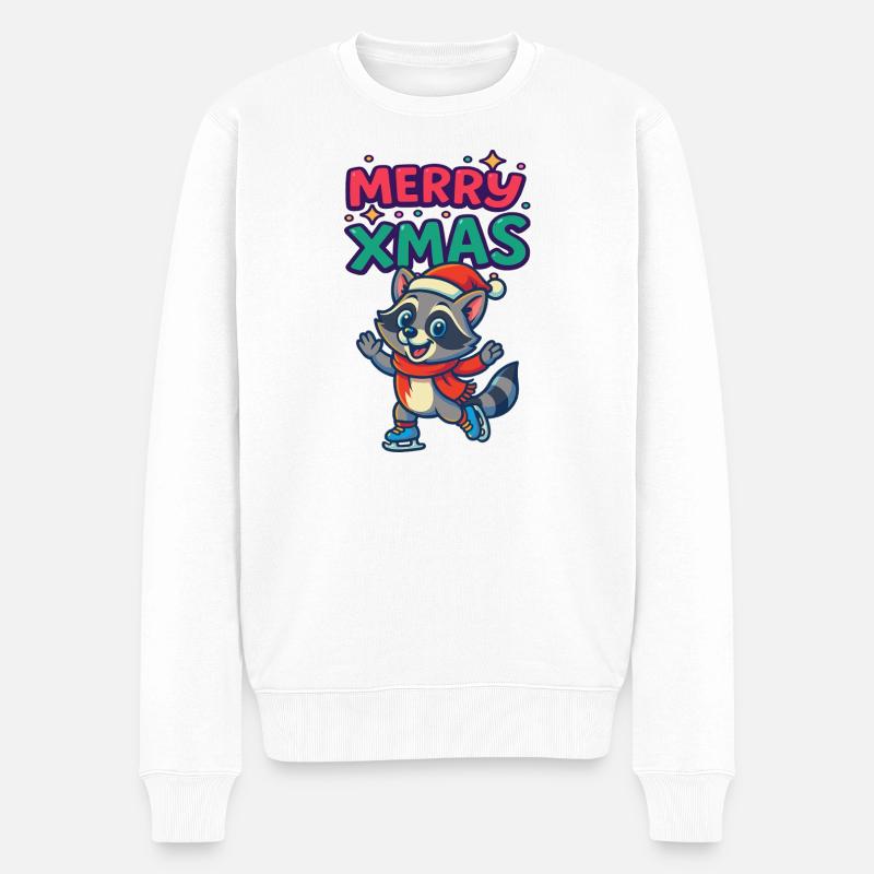 Raton laveur de Noël sur patins - Pull Premium bio Homme - blanc