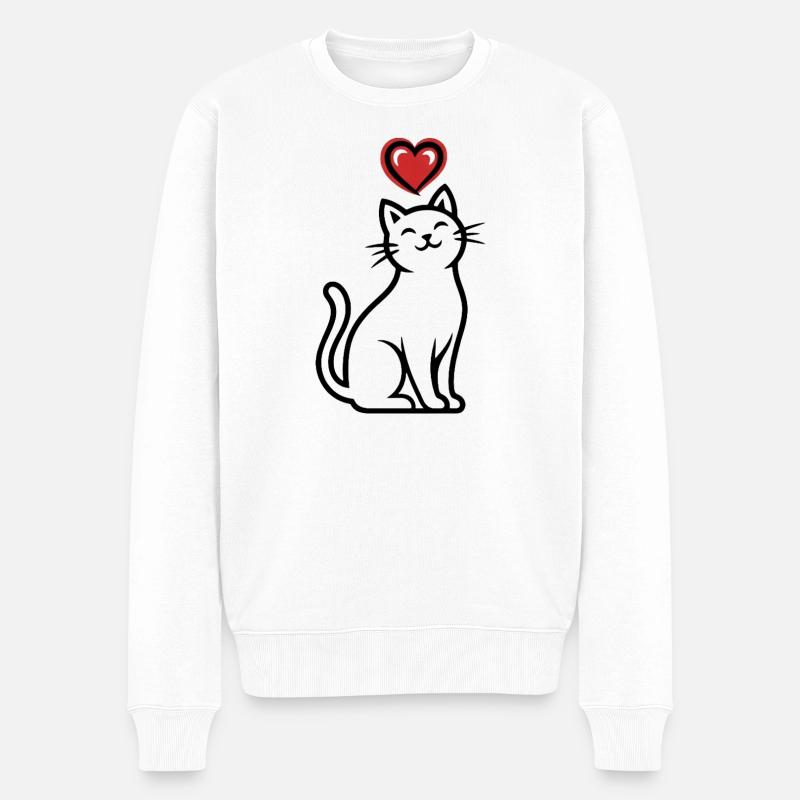 Herzkatze Strichzeichnung - Männer Premium Bio Pullover - Weiß