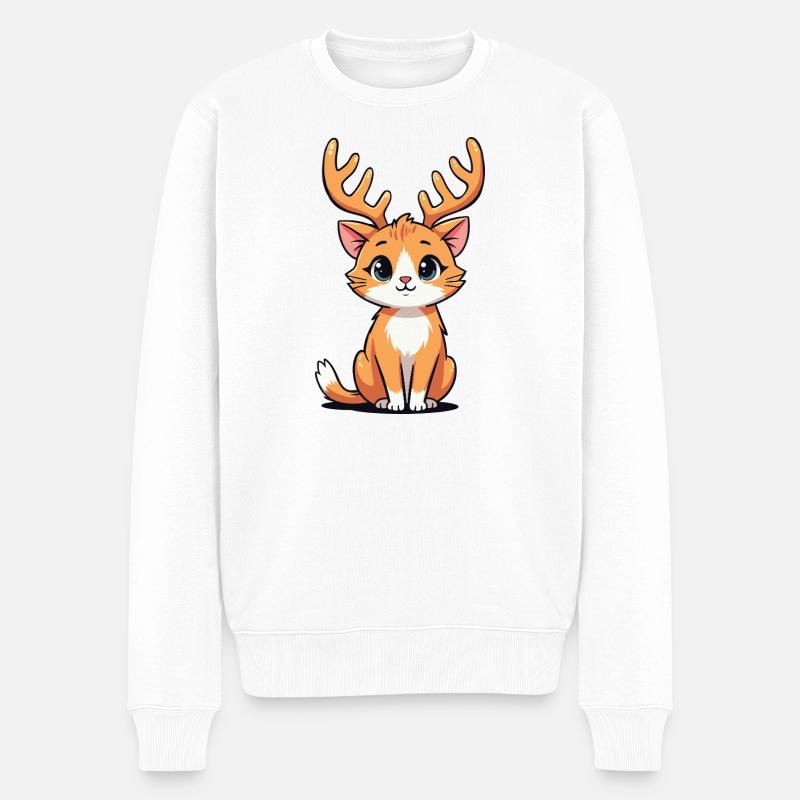 Rentierkatze - Männer Premium Bio Pullover - Weiß