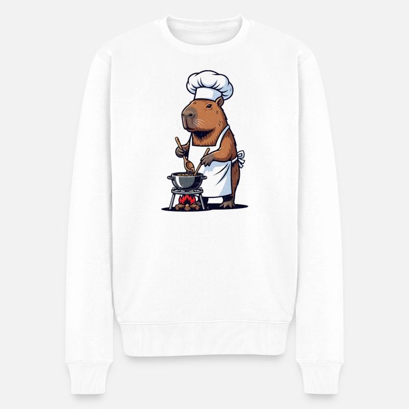 Chefkoch Capybara Koch am Topf - Männer Premium Bio Pullover - Weiß