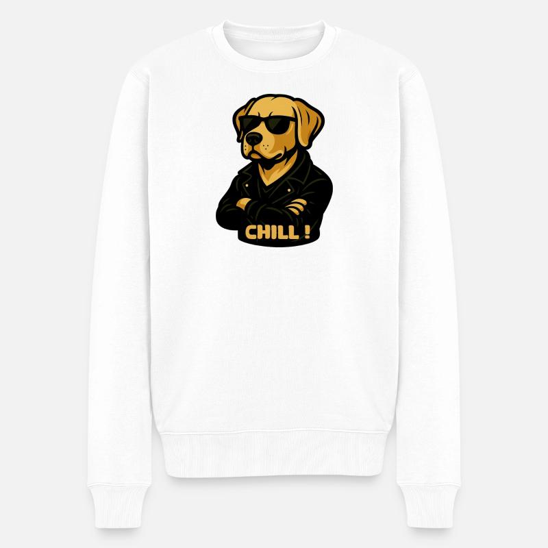 Cooler Labrador mit Sonnenbrille – Chill - Männer Premium Bio Pullover - Weiß