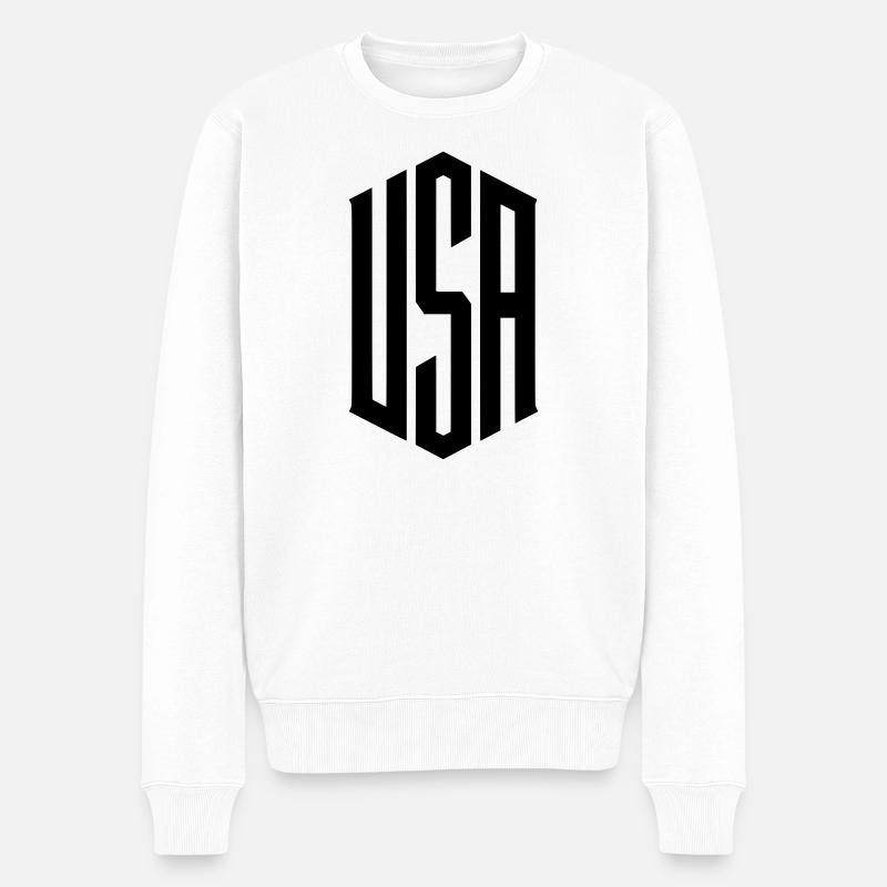 USA Schriftzug Aufschrift - Männer Premium Bio Pullover - Weiß
