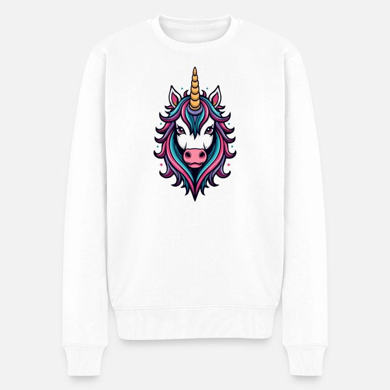 Wilde Einhorn Neon-Pracht - Männer Premium Bio Pullover - Weiß