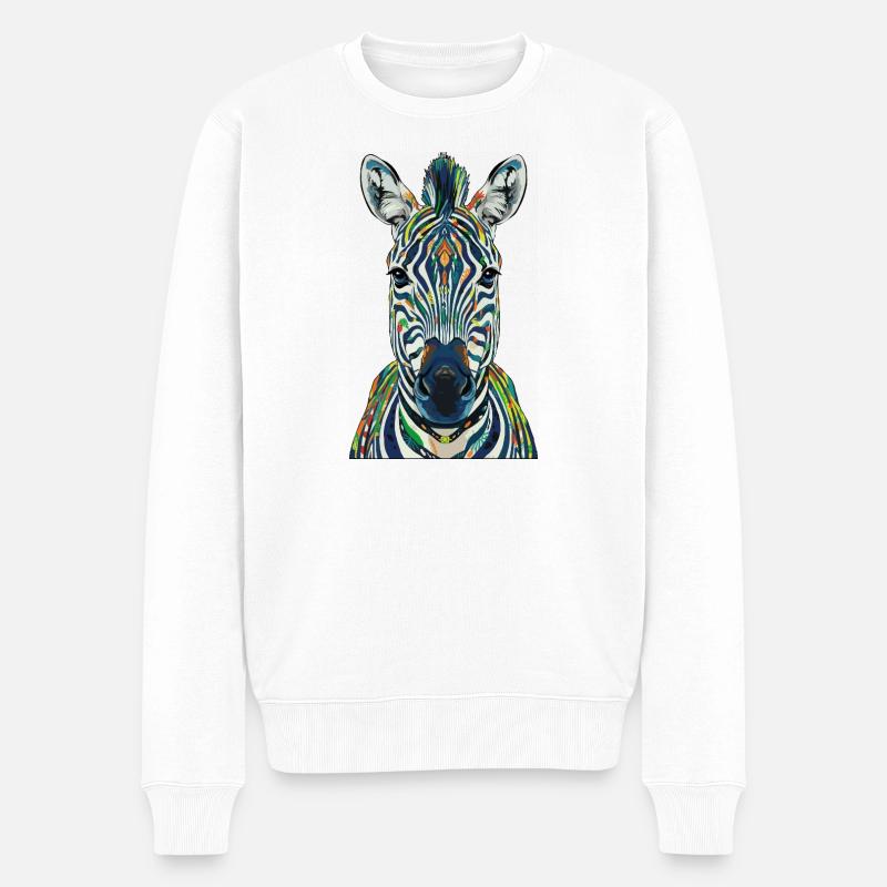Buntes Zebra - Männer Premium Bio Pullover - Weiß