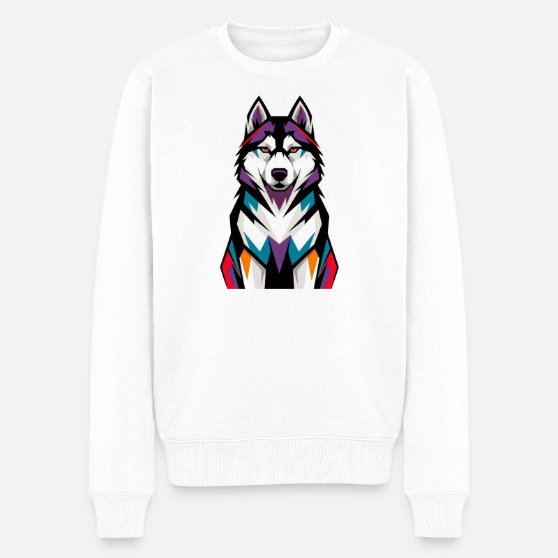 Bunter Husky-Hund - Männer Premium Bio Pullover - Weiß
